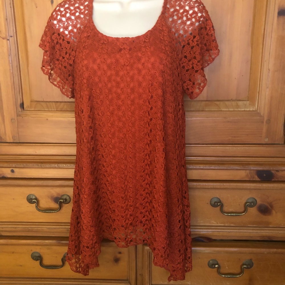 Luscious Tangerine Lace-Like..S/S.. Long Sides L